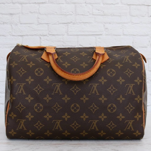 Louis Vuitton Speedy 30 Monogram Satchel Purse Brown Bag Handbag Large Tote Zip - Picture 16 of 16